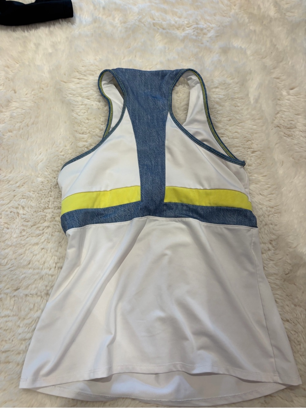 Women's White and Yellow Racerback One-Piece Swim Top